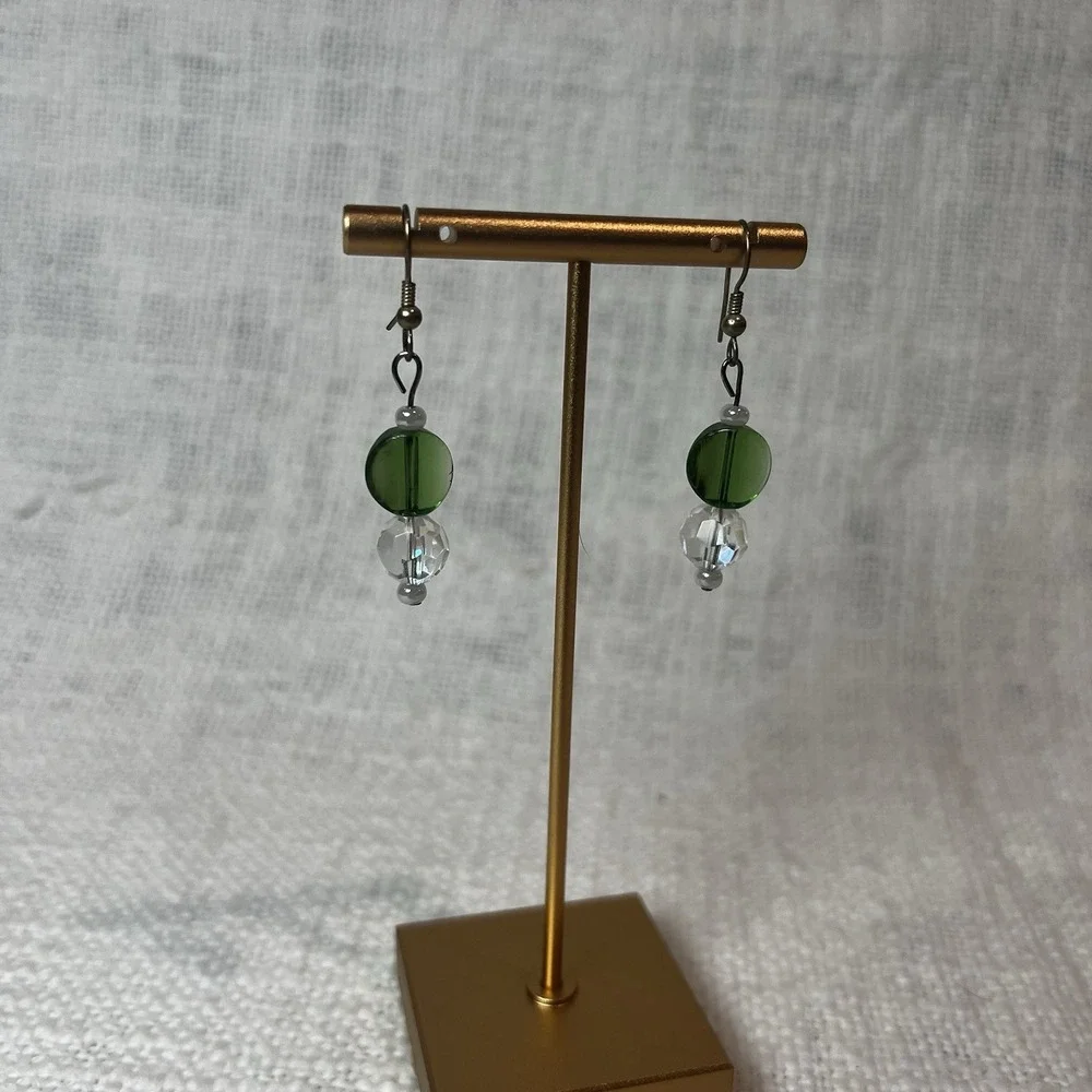 Green Clear Crystal Beaded Dangle Drop Earrings Casual Streetwear Preppy Y2K